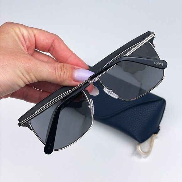 Loewe LW40006U 20A Sunglasses Metal Black Leather Grey Aviator Unisex - Picture 5 of 13